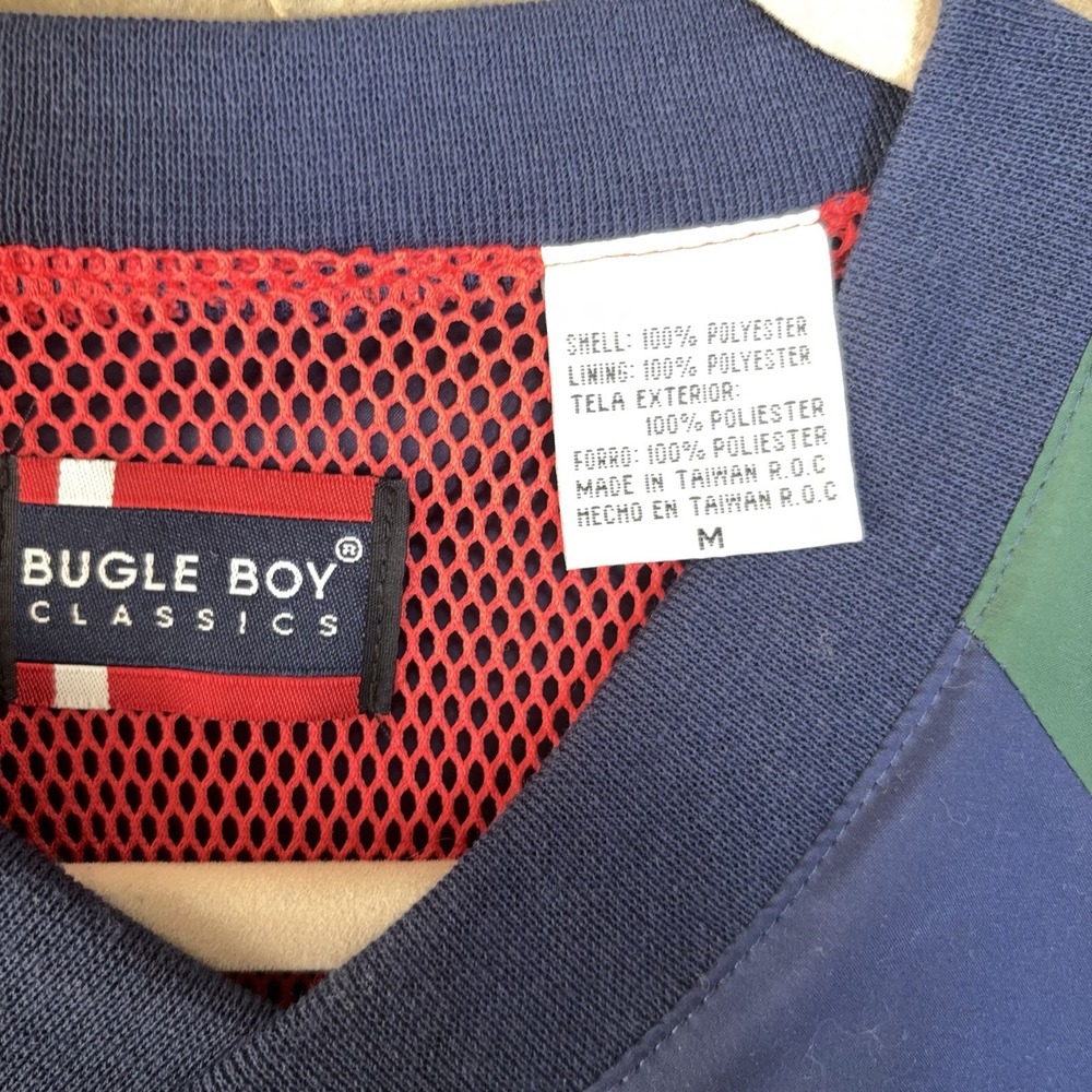 Vintage Bugle Boy Windbreaker Pullover Mens Sz M Blue Crest Logo Pockets 90s - Picture 5 of 8